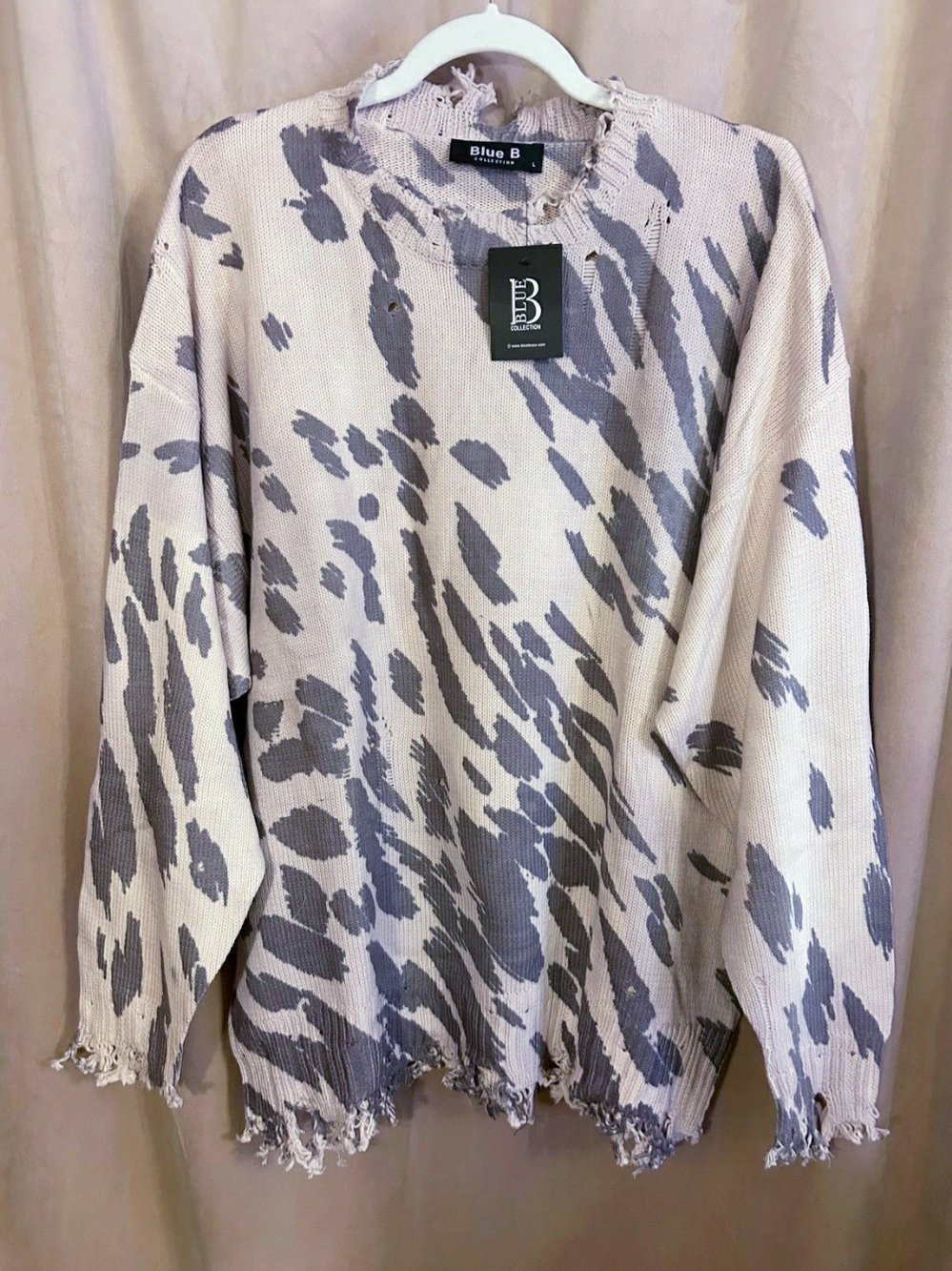 BLUE B DISTRESSED OVERSIZED ANIMAL PRINT SWEATER